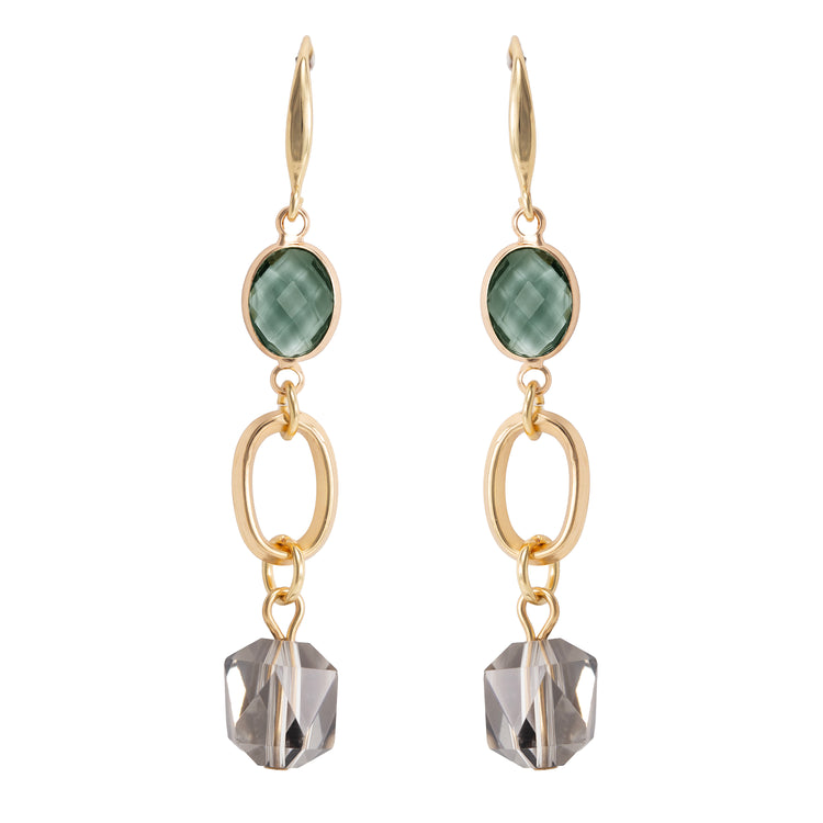 Green and smoky Crystal Drop Earrings