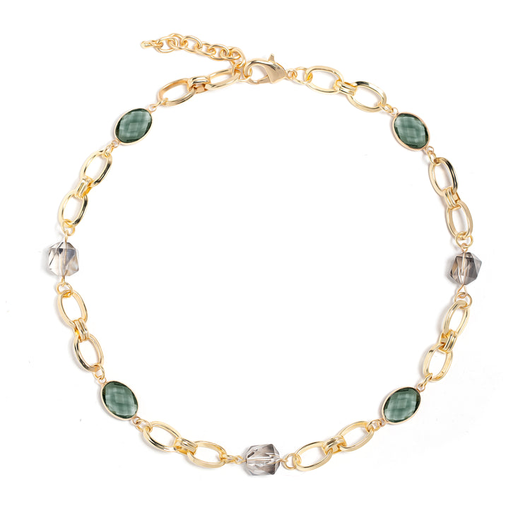 Dainty Green Crystals Link Necklace